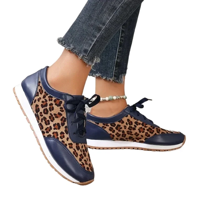 Autumn Leopard Print Fashion Sneakers Mixed Colors Casual 2024 Hot Sale Shoes for Women Lace Up Women\'s Vulcanize Shoes