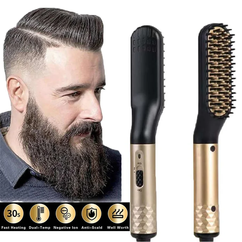 

Профессиональная электрическая портативная щетка для бороды, выпрямитель для волос для мужчин, уход за бородой, горячая расческа с подогревом, выпрямитель для волос, щетка