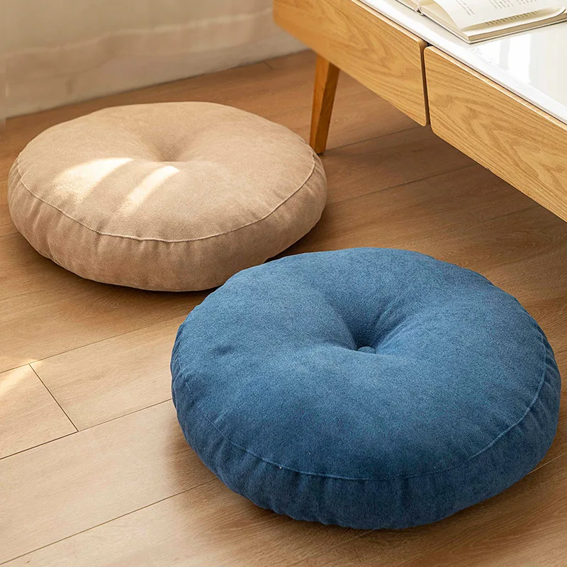 Cream Big Round Floor Seat Cushion Linen Thickened Tatami Yoga Meditation Mat Kids Seat Pads Balcony Pouf Chair Alternative