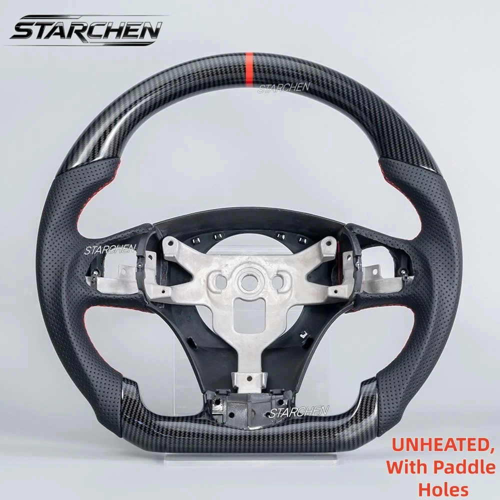 Hydro Dip Carbon Fiber Steering Wheel For Chevrolet Corvette C6 ZR1 Z06 2012-2013 Red Top Stripe with Paddle Shifter Holes(Non-heated)