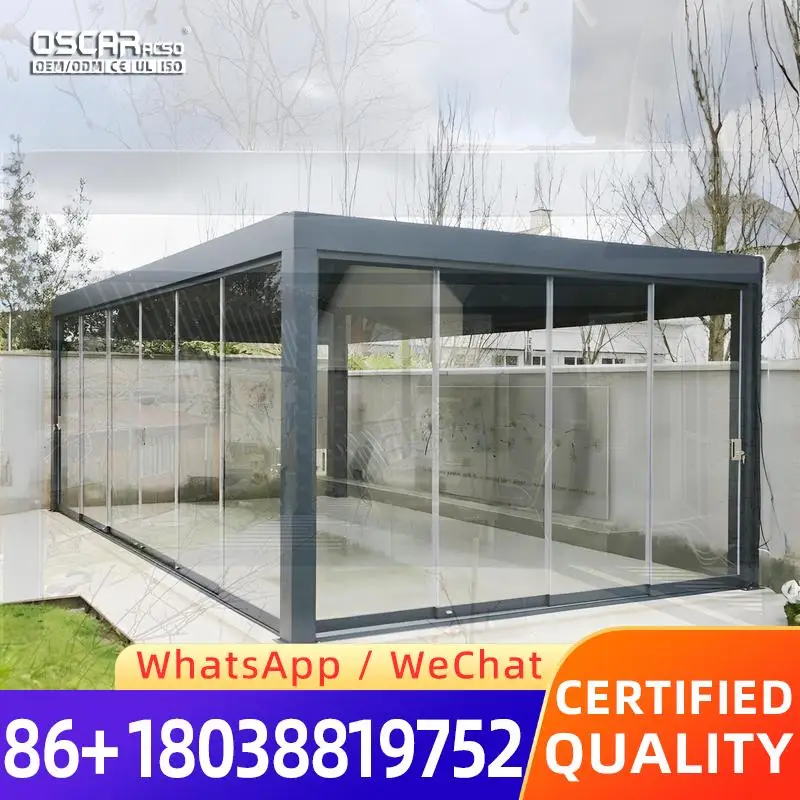 Outdoor Motorized Louvered Canopy Exterior Gazebo Bioclimatic Structure Patio Shelter for Garden Lawn Balcony pergola
