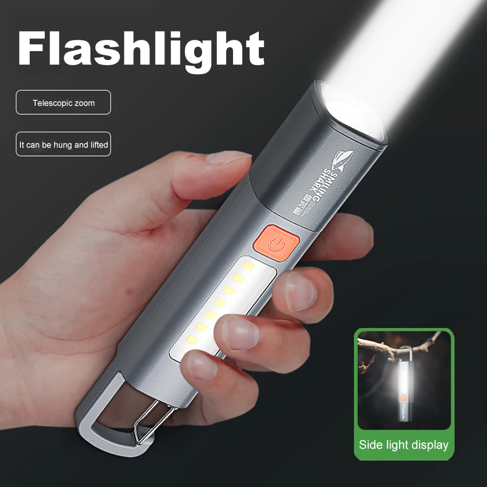 SMILING SHARK Camping Flashlight Portable LED Torch Light Powerful Flashlight 300LM USB Rechargeable Self Defense Flashlights