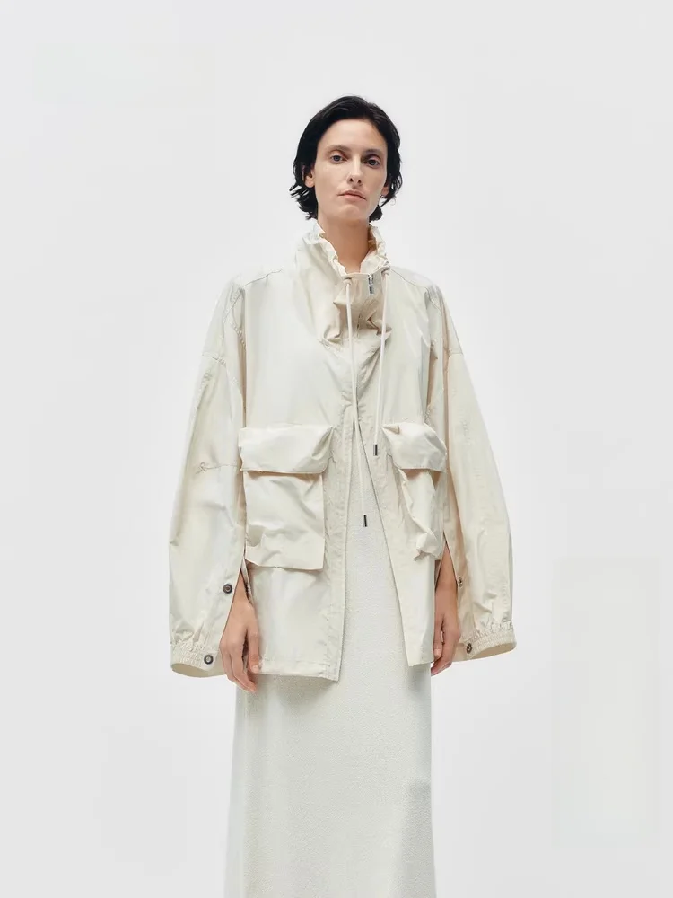 

Edition Autumn New Workwear ket Sports Jaet EBD3COT04 Loose Fit Long Sve Zipper Closure Color Ladies Coat