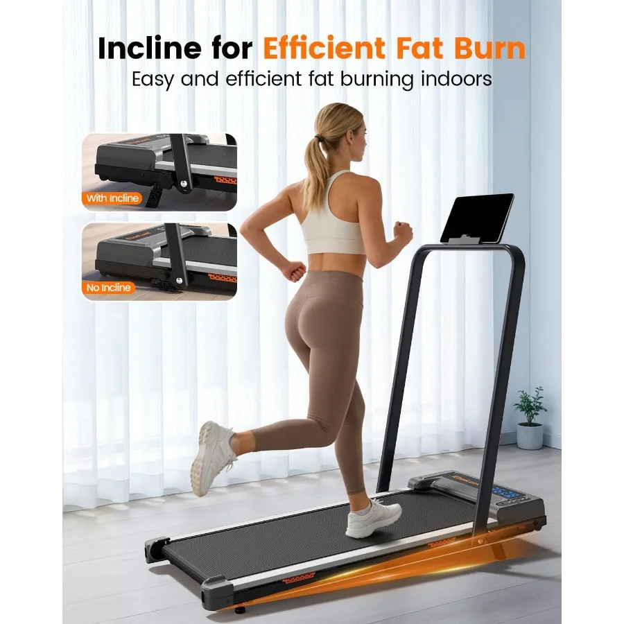 Walking Pad Treadmill for Home Use, Foldable Steel Frame, Black, Quiet Motor 3-Level Incline