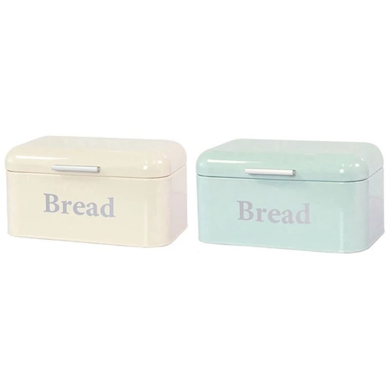 2 Pcs Vintage Bread Box Cupboard Iron Snack Box Desktop Finishing Dust-Proof Storage Box Storage White & Blue