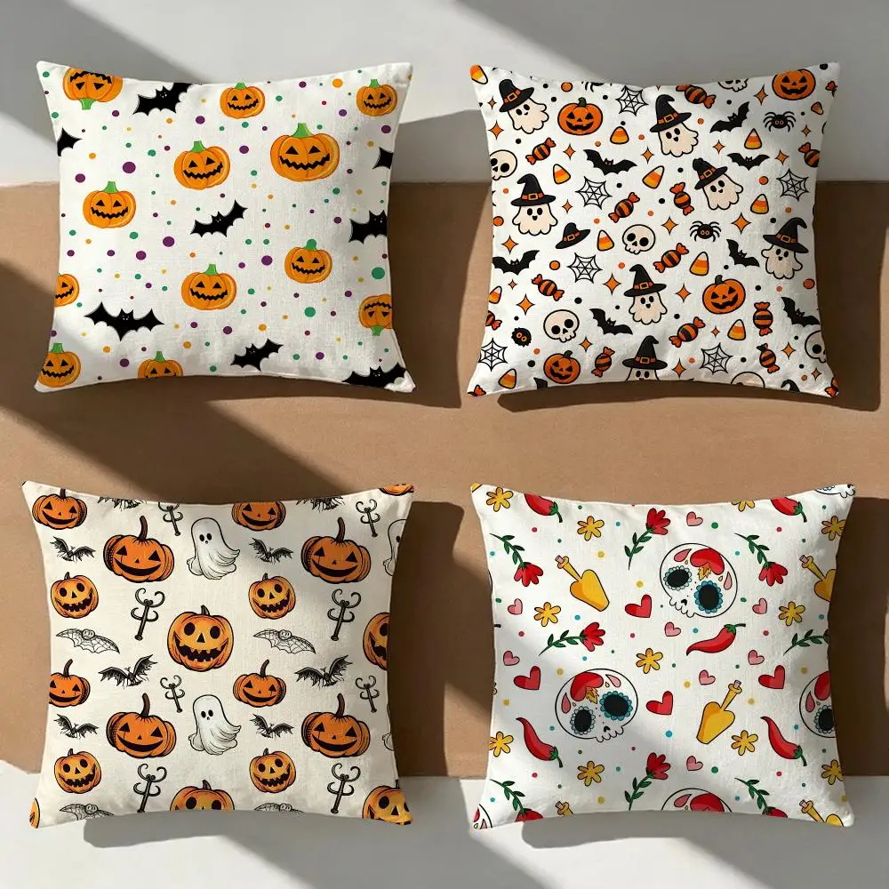 Spooky Vibes Sticker Cushion Cover Pillow Cover Nordic Minimalist Throw DoubleSided Print Cushion Case for Sofa Bedroom Decor