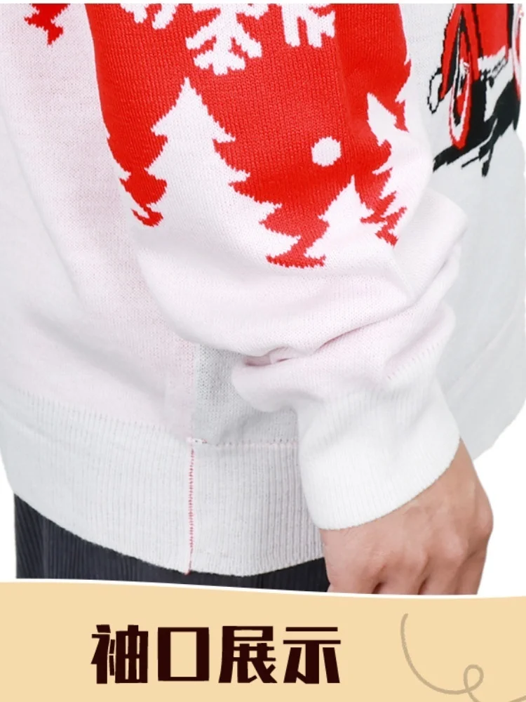 Unisex Christmas Hot Selling Red Sweater Man Women Knitting Sweater Custom Crew Neck Featuring Santa Claus Festival Design