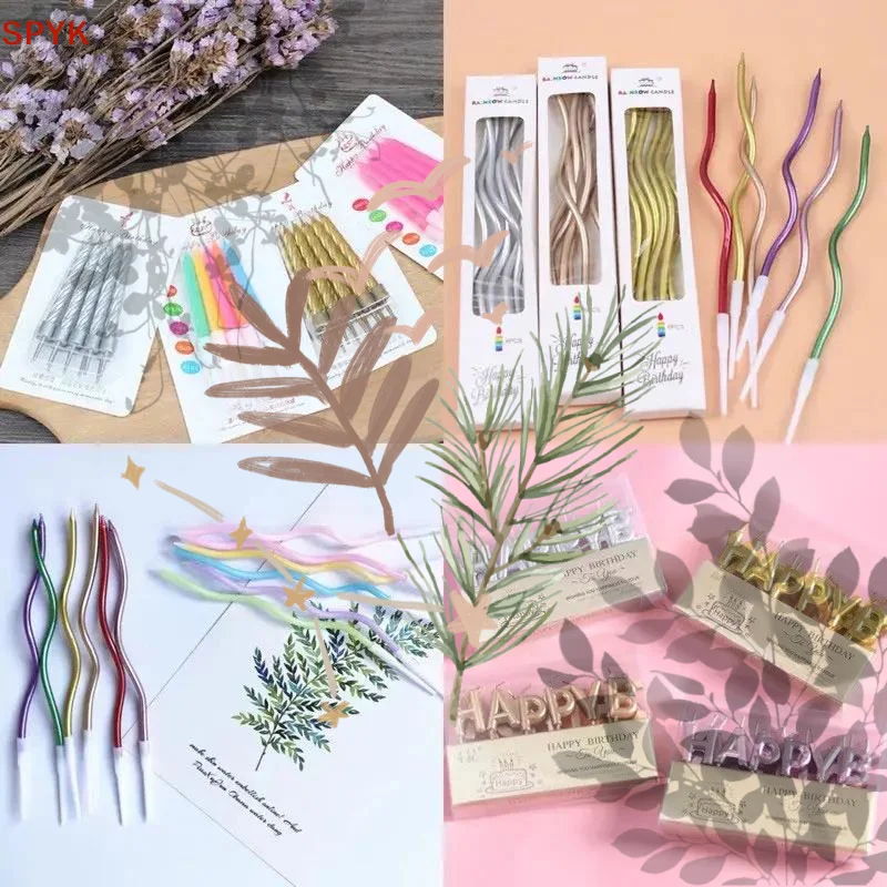 Shiny Curved Birthday Candles Metallic Finish: 6PCS Pack Cake Decorations Parties