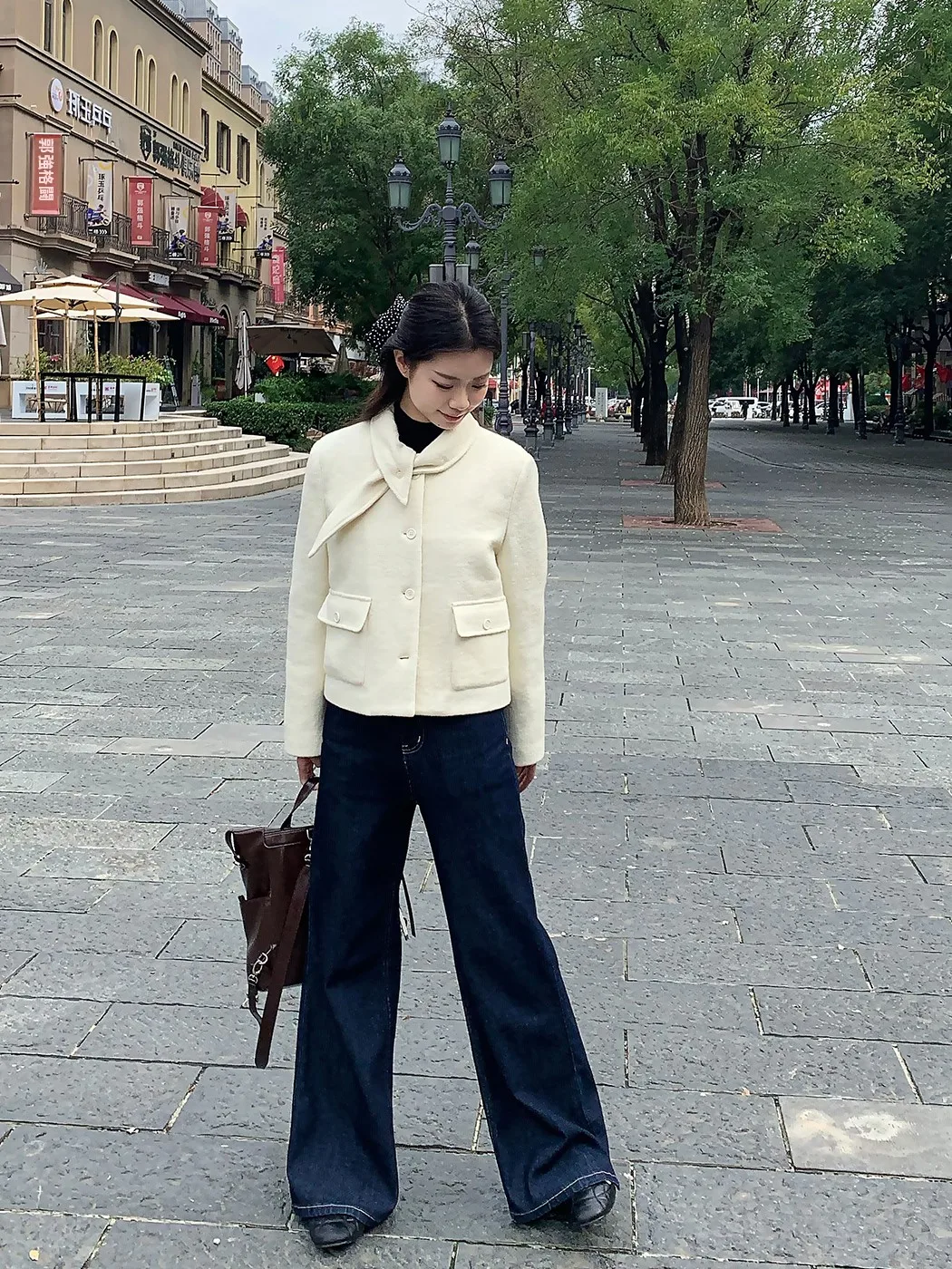 

Yaoii Casual Wide Leg Jeans Women's Loose Fit Straight Leg Jeans Spring Comfortable Loose Cuff Denim Pants Casual Cotton