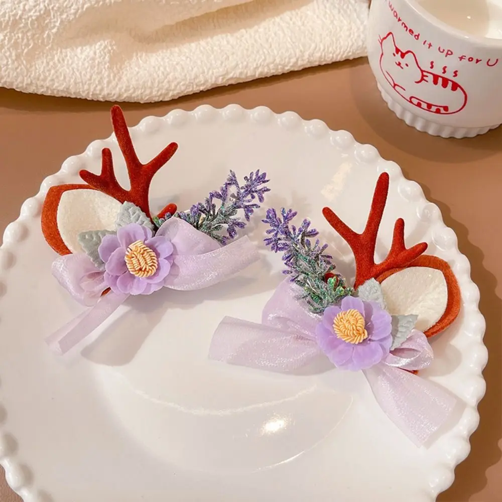 

Han Clothes Accessories Antler Hairpin Flower Duckbill Clip Christmas Hair Clip Bow Hair Decoration Deer Horn HeadWear