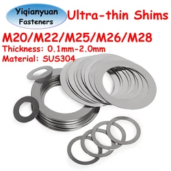 Yiqianyuan M20 M22 M25 M26 M28 DIN988 SUS304 Stainless Steel Adjusting Shim Washers Ultra-thin Plain Washer Flat Gaskets