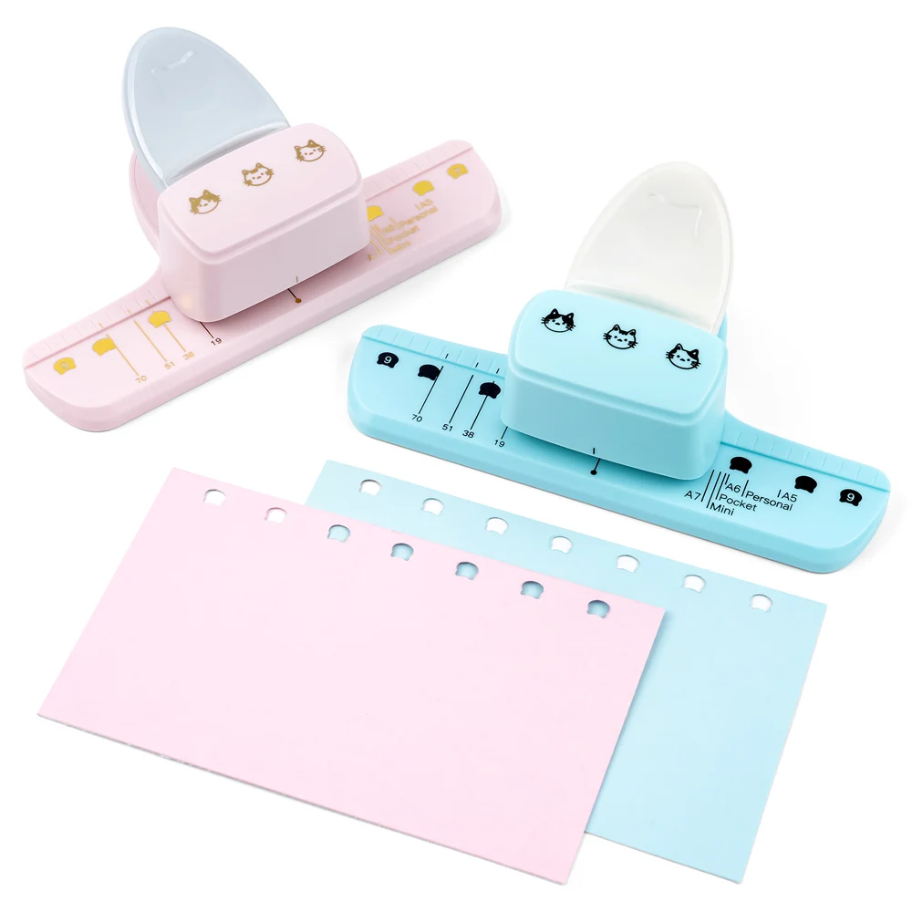 1Pc Cute Cat-Shaped Paper Punch Planner Hole Punch with Alignment Guide Diy Binding and Cutting for Loose Leaf Paper Craft
