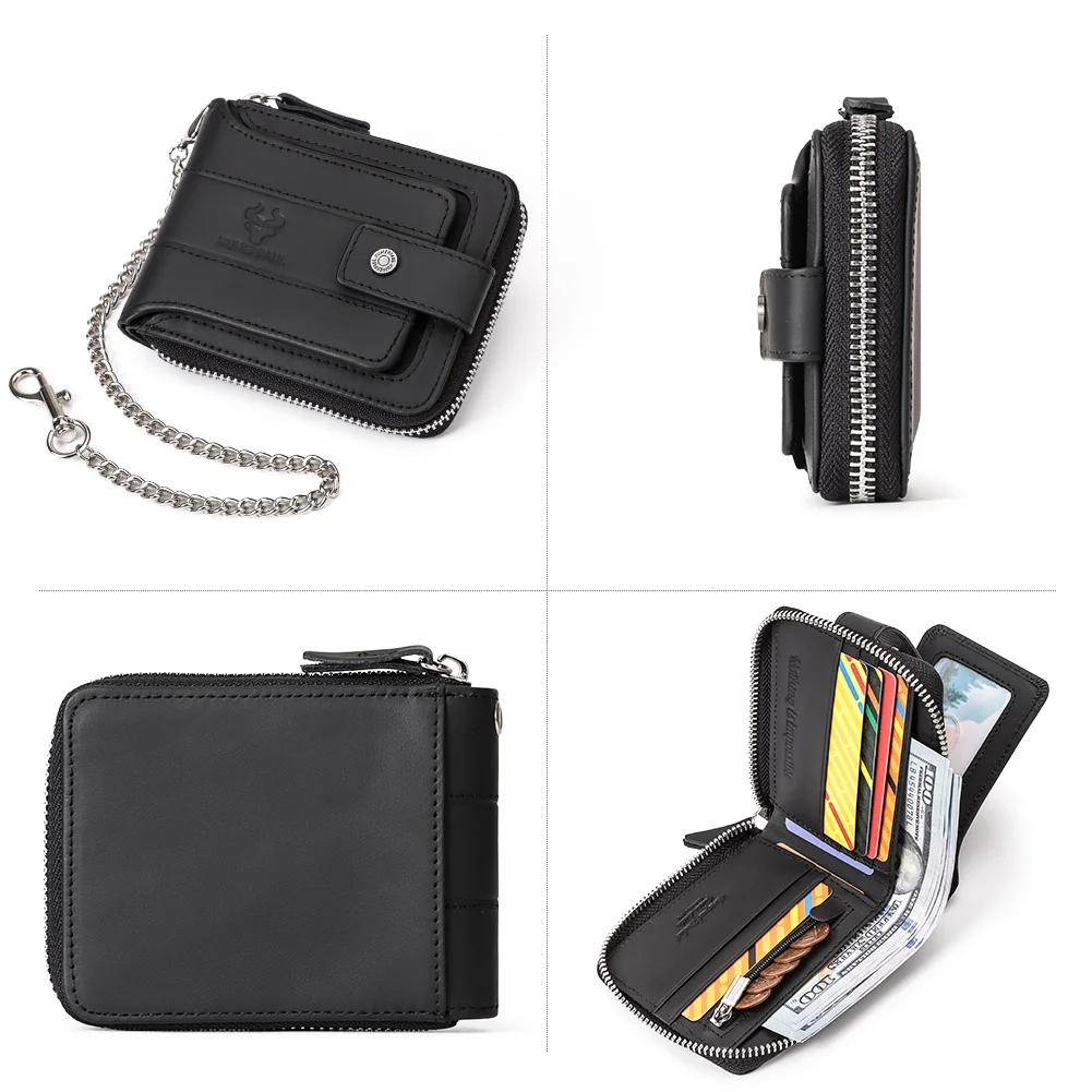 HUMERPAUL Genuine Leather Wallet for Men RFID Large Capacity ID Window Card Case with Coin Pocket Male Short Money Bag