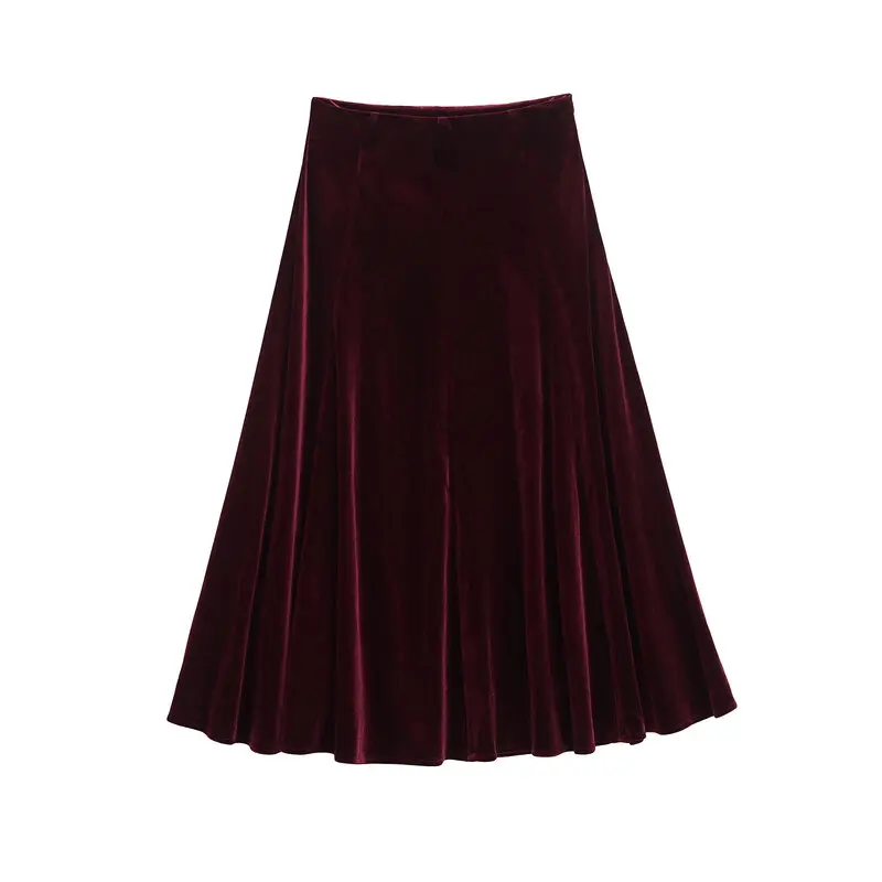 

Ele A-Line Velvet Skirt High Waist Spring 2025 Women's Faion Retro Sle Versatile Mid-Length Skirt for Ladies