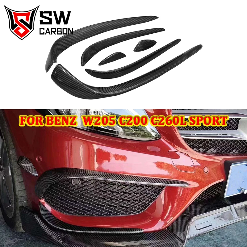 Carbon Fiber Front Bumper Wind Blade Trim for Mercedes-Benz W205 C-Class C200 C260 2014-2018 Front Duck Wing Fin Splitter