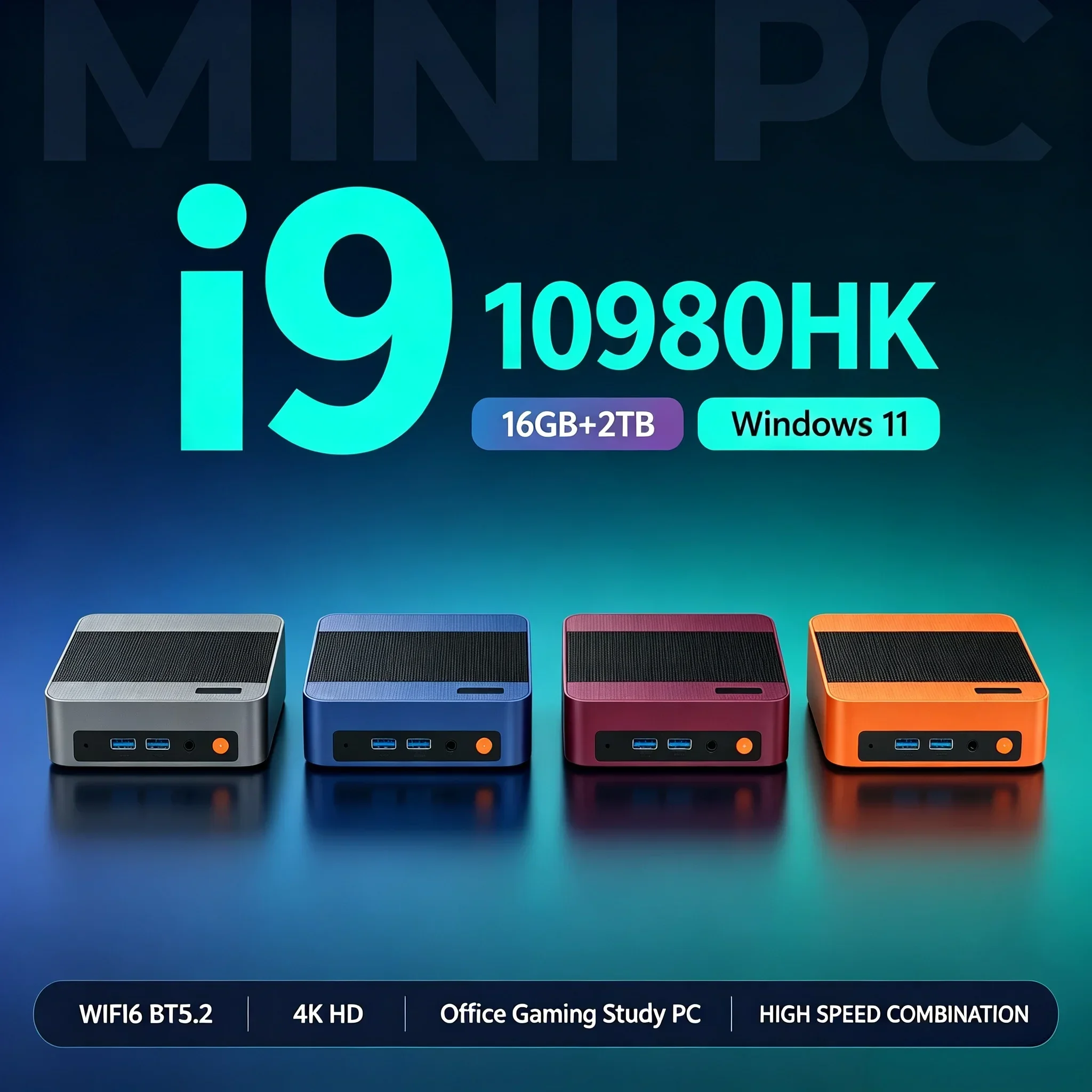Intel I9-10980HK High Speed Multicolored Mini PC Windows11 16GB RAM 1TB/2TB SSD BT5.2 WiFi6 Office Mini Computer