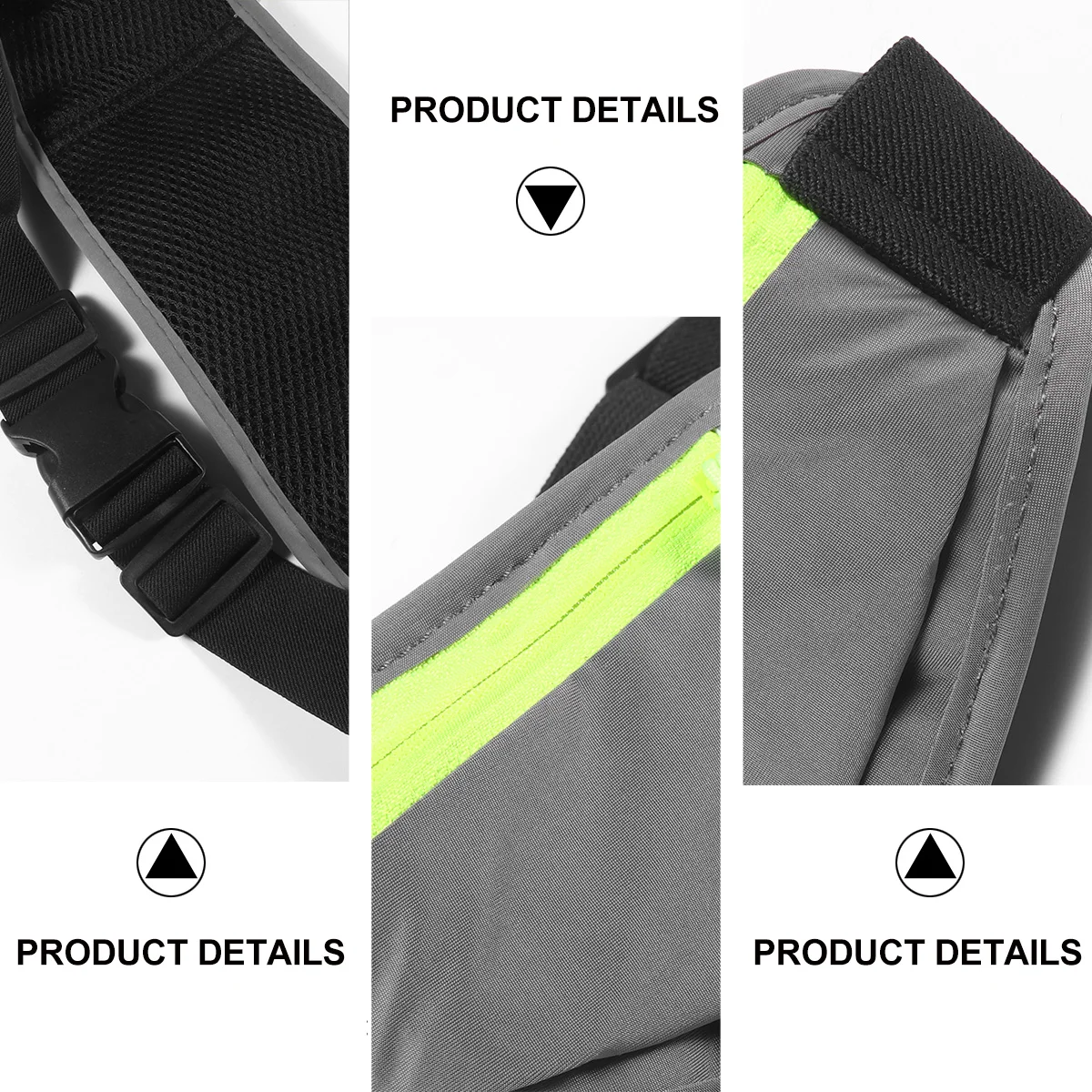 

1Pcs Running Waist Pouch Dark Grey Waterproof Sports Pack Three Compartment Reflective Breathable Water Resistant Jogging Pouch