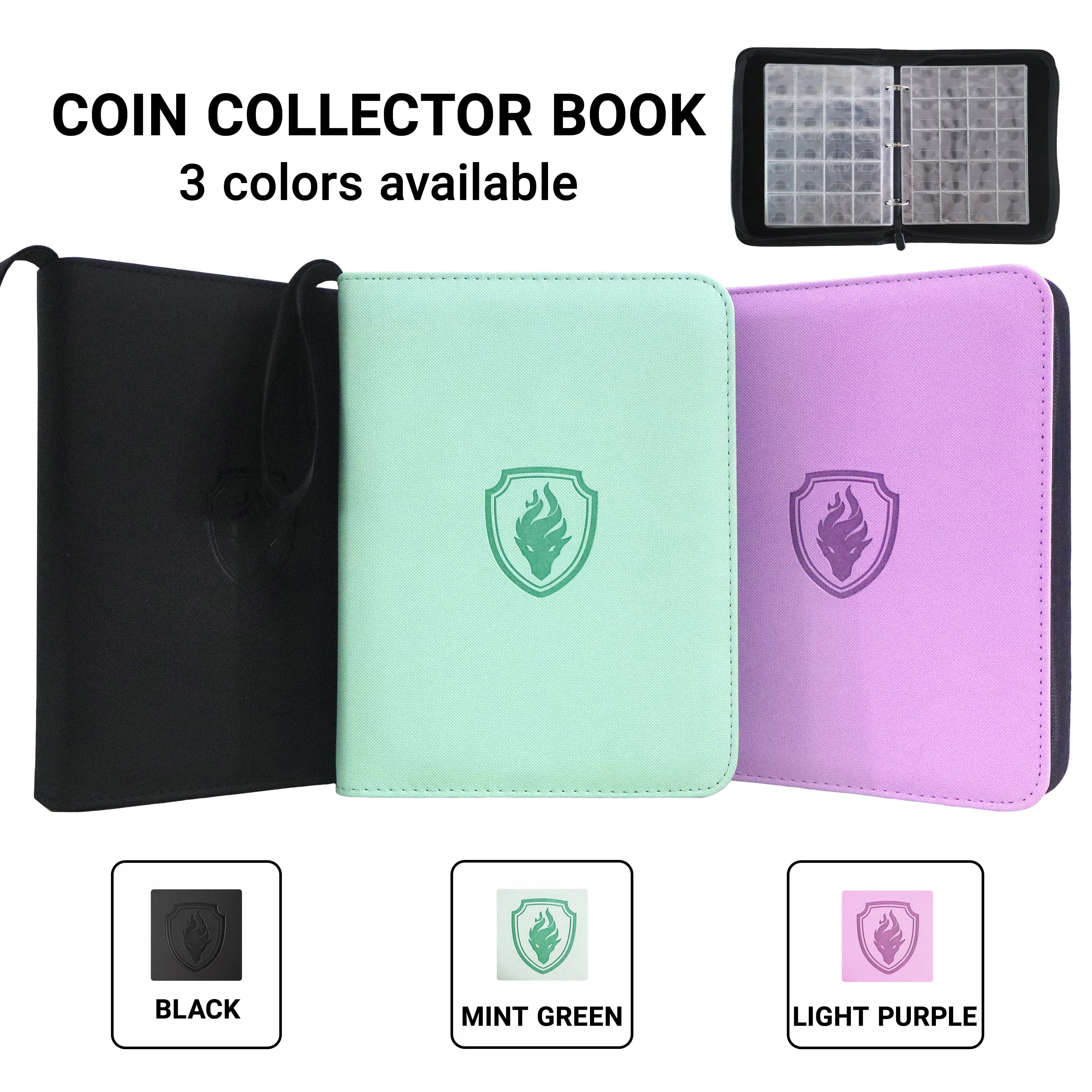 220 Slots Coin Collector Book Zipper PU Coin Storage Album Portable Coin Protector for Collection Display