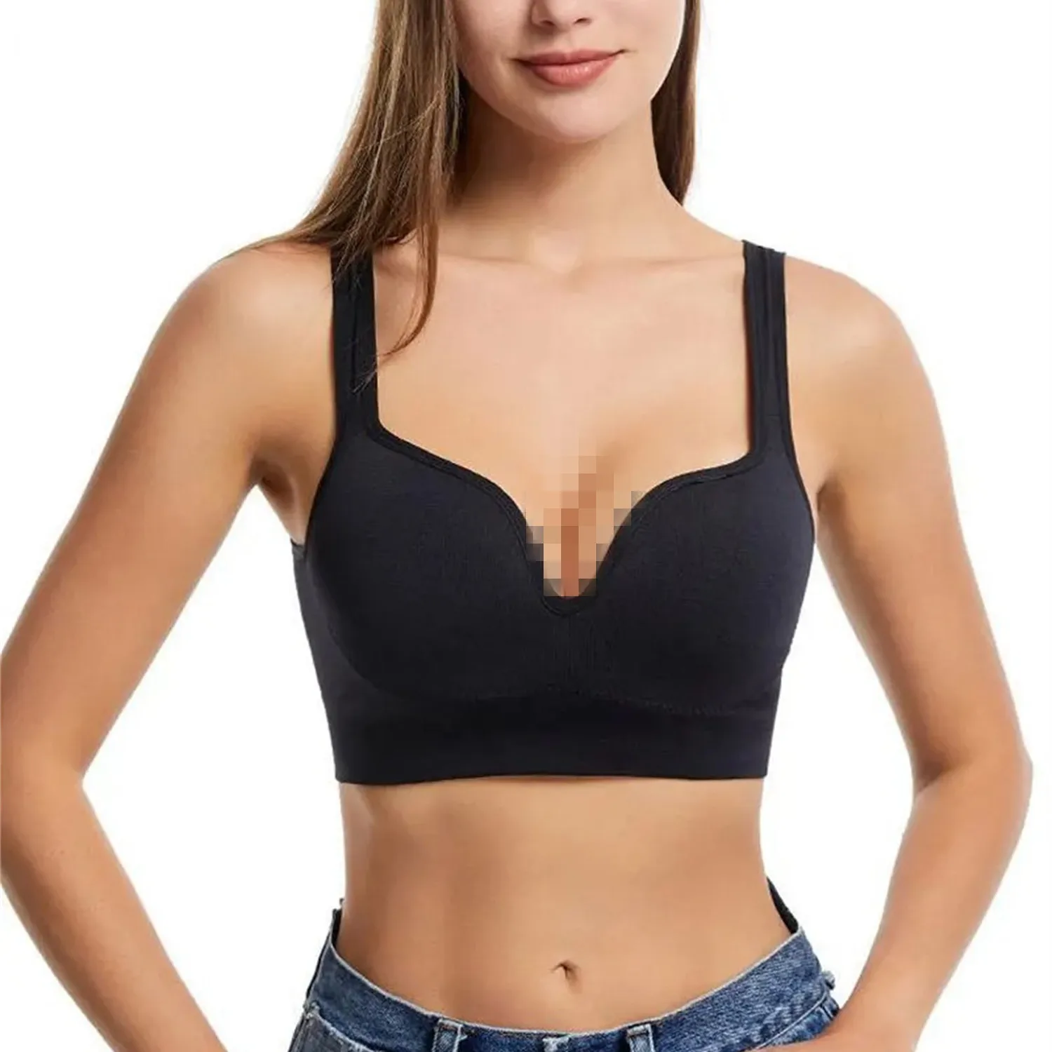 Women Seamless 3D Bra Camisole Underwear 2XL L XL Black Ventilate Shock-Proof Crop Top Sports Fitness Yoga Casual