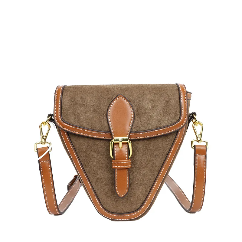​​2025 Maillard Earth Tones Triangle Bag Women Premium Matte Leather Geometric Shoulder Purse Avant-Garde Gallery Statement​​