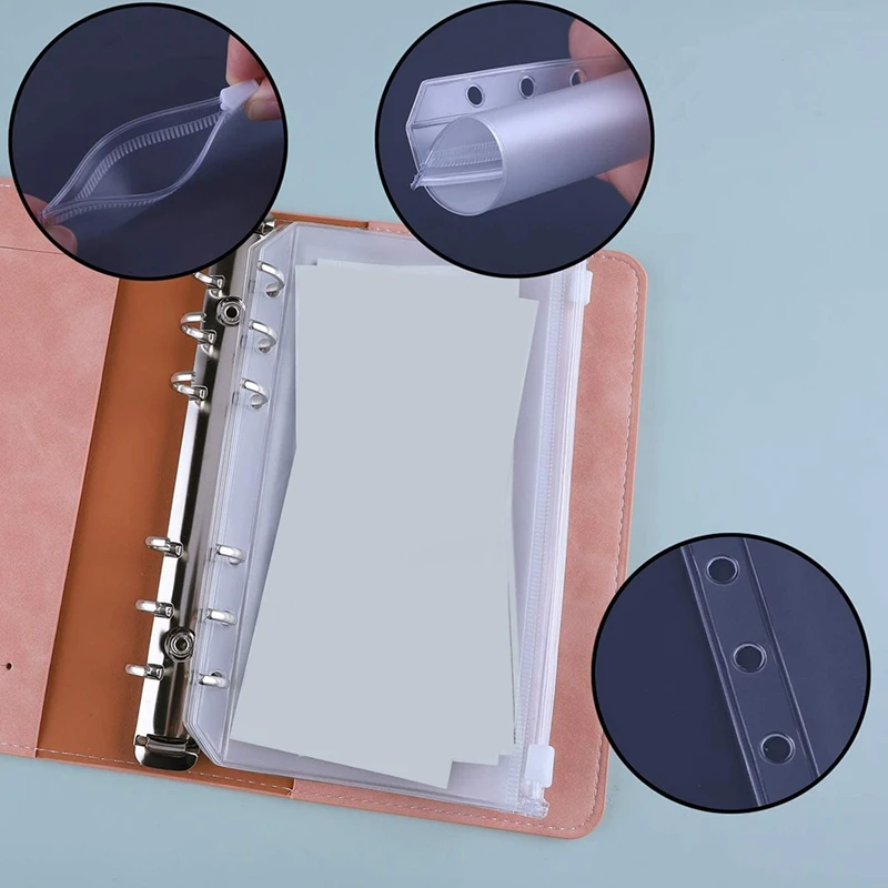 A6 Clear Binder Pockets,PU Leather Notebook Binder Cover Waterproof Loose Leaf Bags Cash Budget Envelopes System