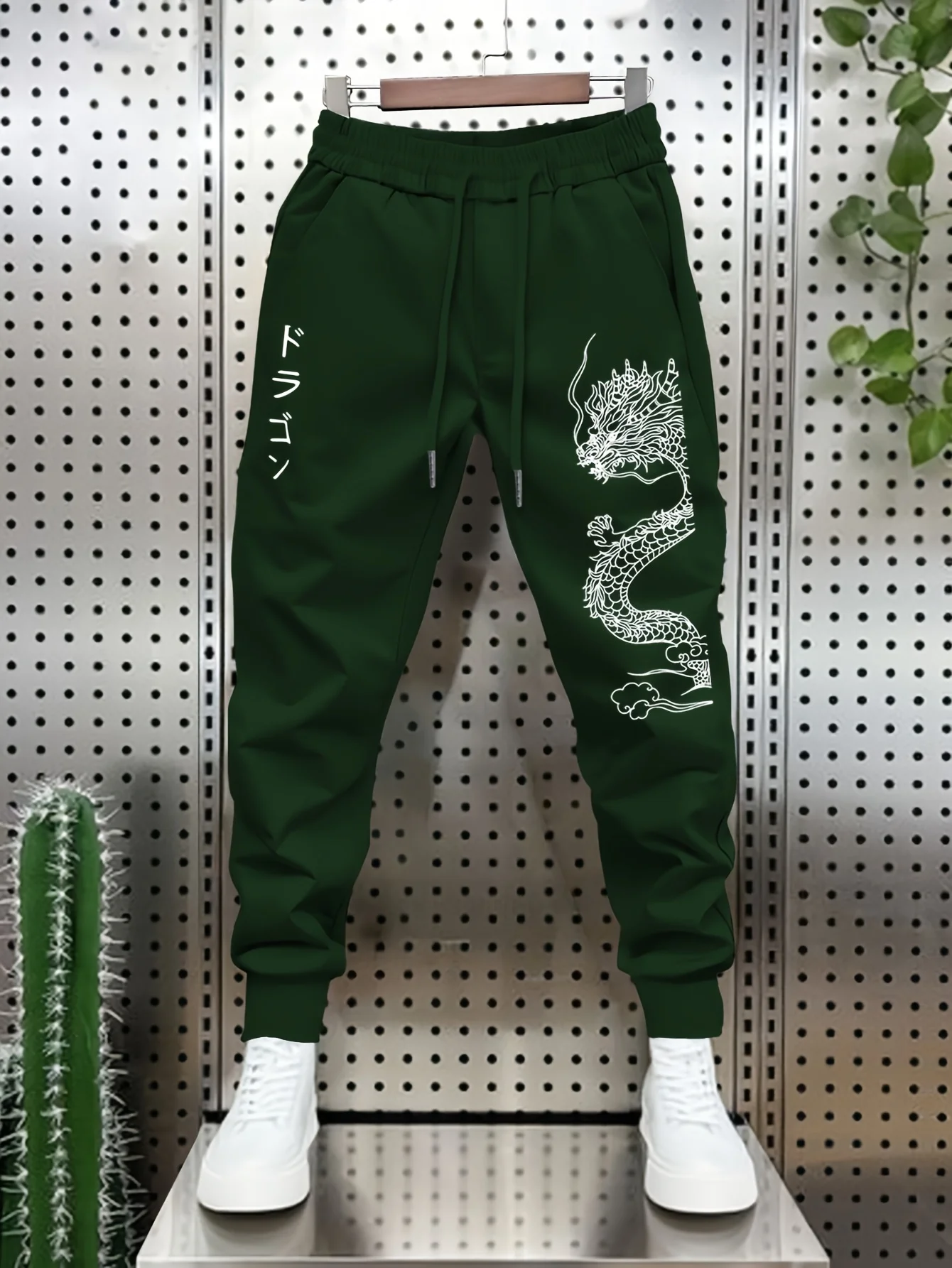 Neo‑oriental Men Sports Sweatpants Cloud Dragon Japanese Letter Print Fleece Jogger Pants For East‑style Street Casual Hangouts