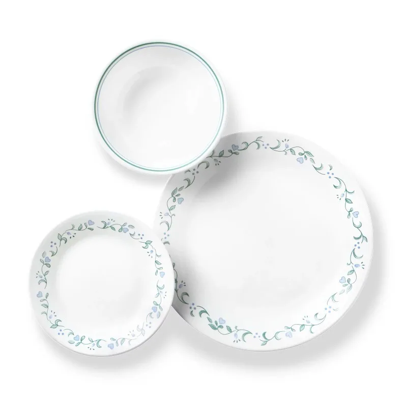 Corelle Country Cottage, White and Green Round 12-Piece Dinnerware Set