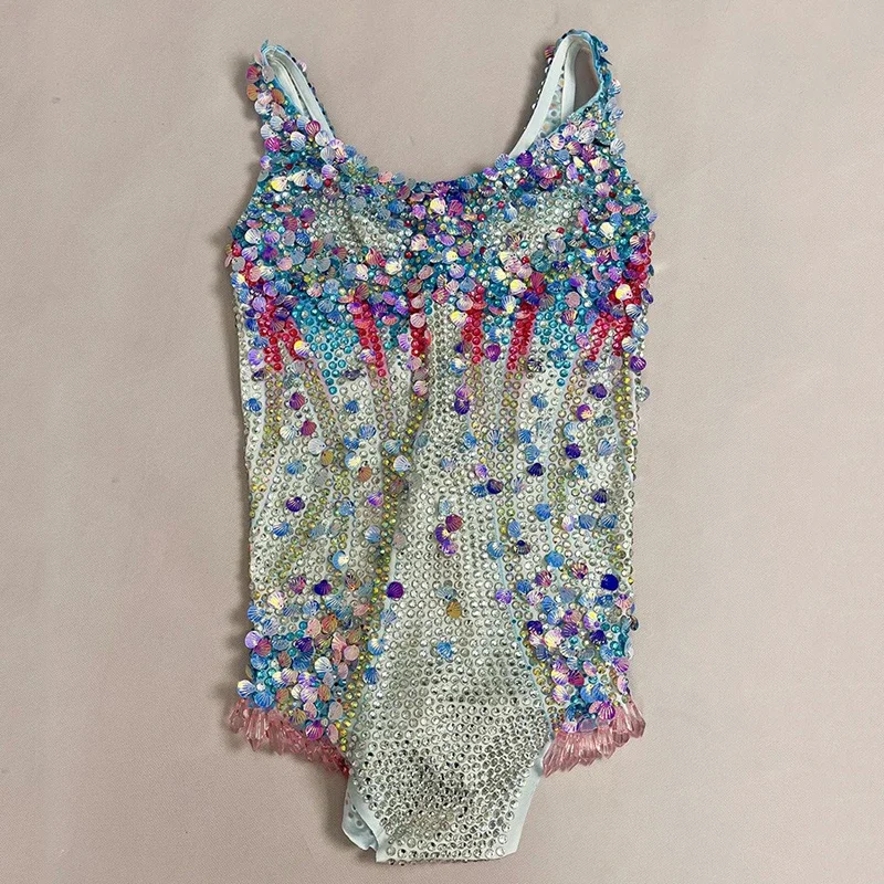 Colorful Sequins Rhinestones Bodysuit Women Singer Performance Rave Outfit Bar Nightclub Dj Ds Party Costume Stage Wear XS8356