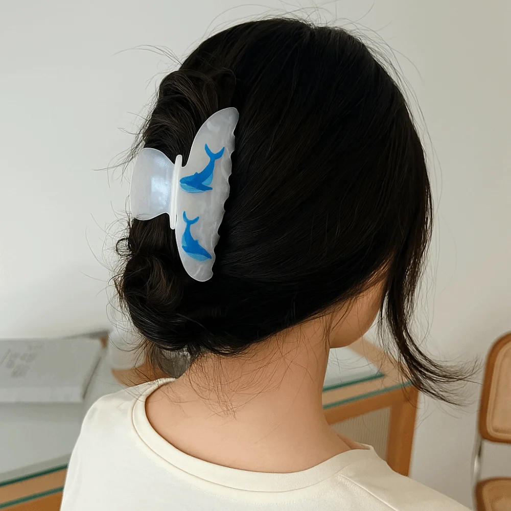 Pinza para el pelo de Animal del océano dulce, pinza para el pelo de concha de ácido acético de estilo coreano, pinza para el pelo de cola de caballo alta, accesorios para el cabello, Clip geométrico de tiburón