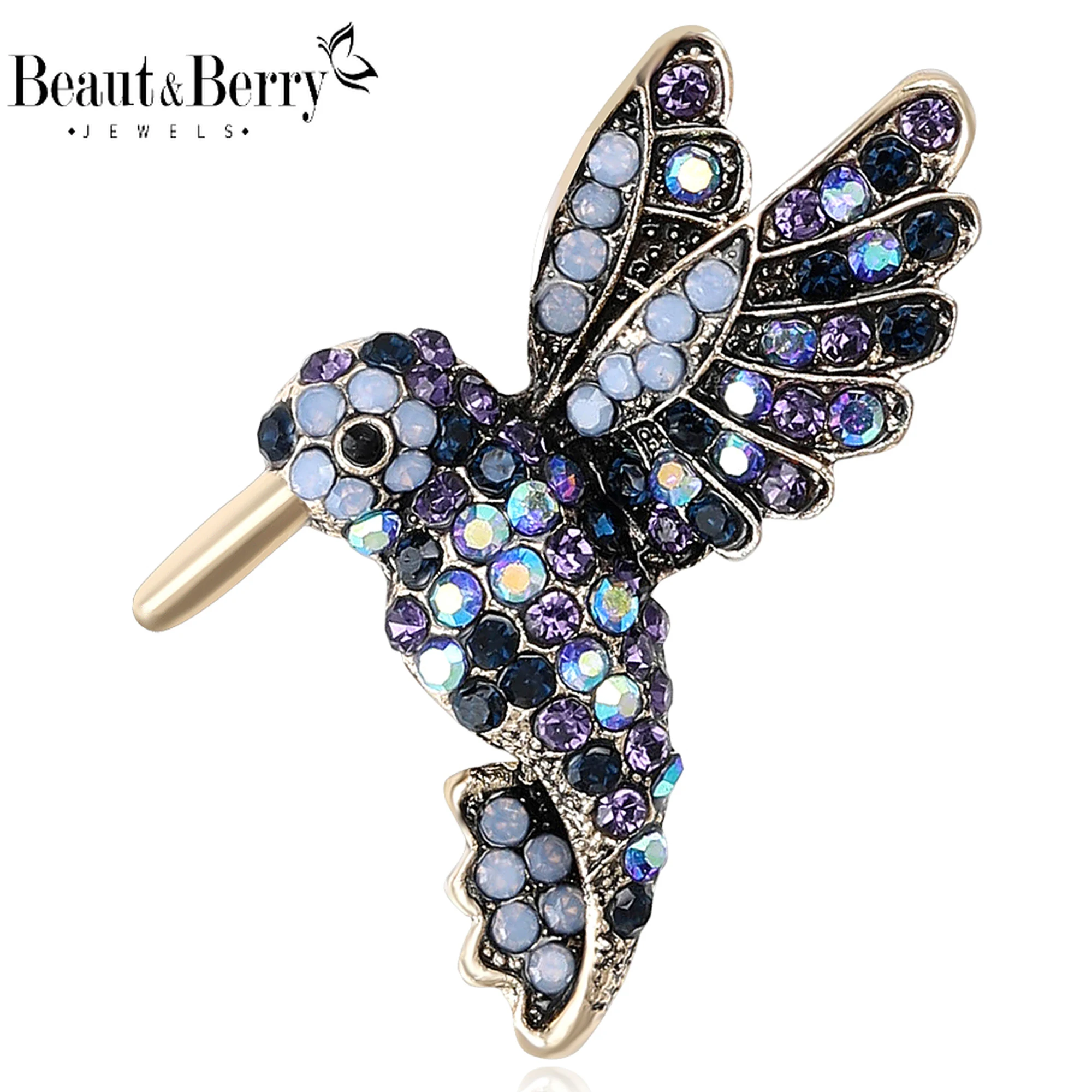 

Beaut&Berry Rhinestone Hummingbird Brooches for Women Unisex Bird Pins Casual Party Accessories New Gifts Friends Decoration