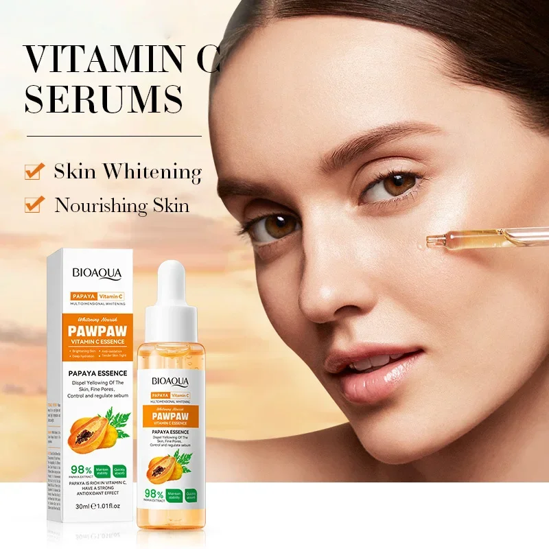 BIOAOUA Papaya Vitamin C Serum Anti-Oxidation Moisturizing Nourishing Brightening Whitening Skin Facial Essence Skin Care