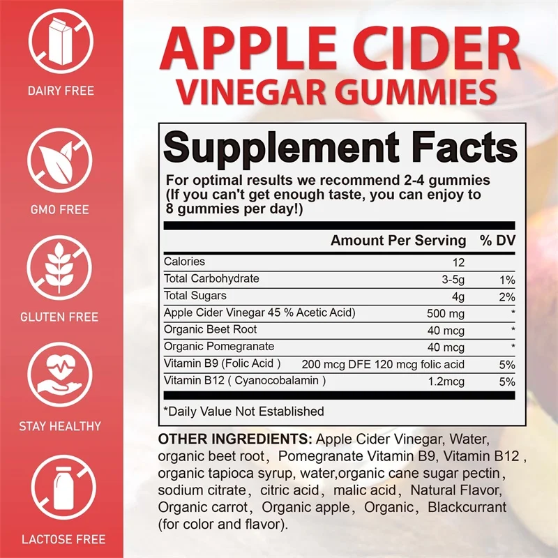 علكات خل التفاح - إدارة الوزن، تعزيز عملية التمثيل الغذائي، قمع الشهية، تخفيف الانتفاخ