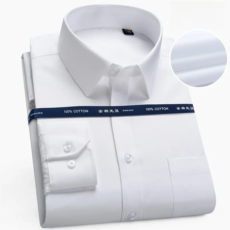Quality 100%Cotton Men Dress Long Sleeve Shirt Solid Male Plus Size Regular Fit Business Social Office Shirt White Blue 7XL 8XL