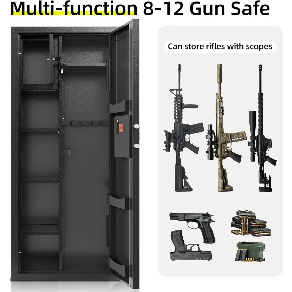 Gun Safe for Home Rifles and Shotgun, 8-12 Gun Cabinet for Rifles and Pistols,  Electronic Gun Cabinet with Removable Shelf