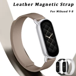 Magnetische Lus Wirstband Voor Miband 9 Band Lederen Sport Horlogeband Voor Xiaomi Mi Band 8 Nfc Correa Armband Metalen Interface