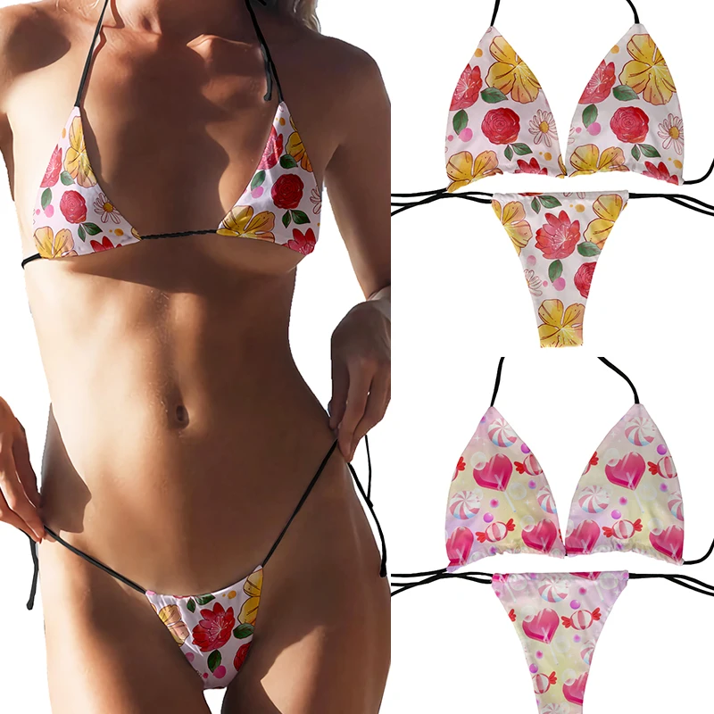 Fashion Ladies Bikini set Hawaiian print style Sweet Cute Pink Bikini Starry sky pattern swimsuit two-piece Sexy Beach Vacation