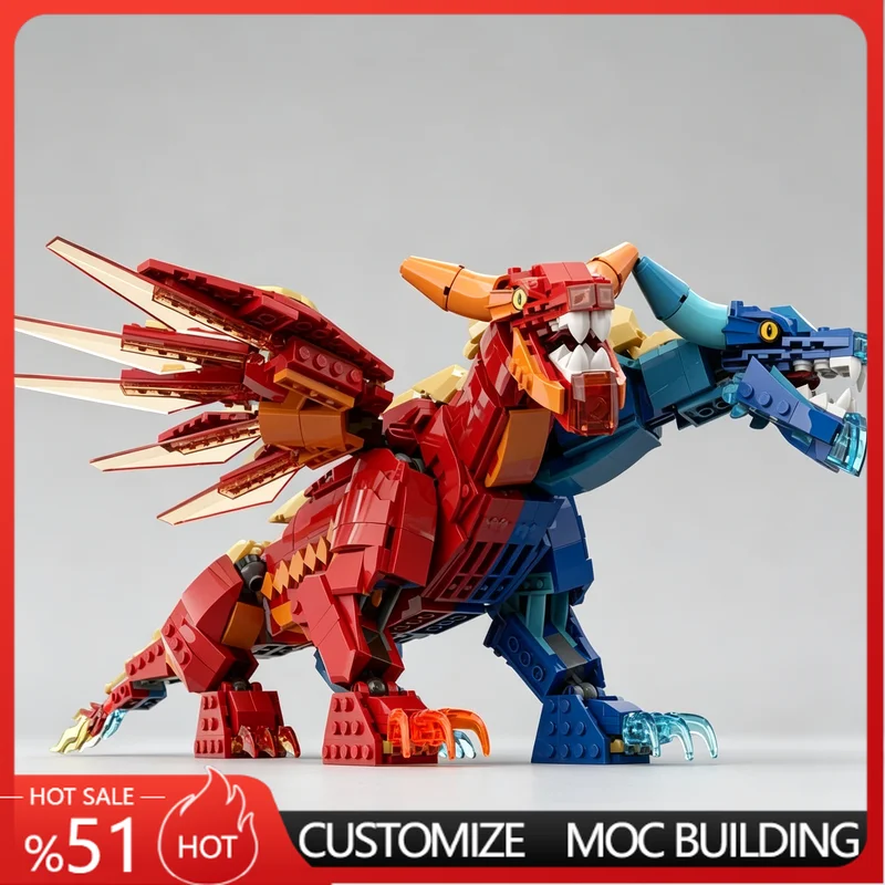 

1980 Pcs Dual Elementals Dragon Moc Building Blocks Model DIY Assembly Educational Toy Customize Creative Display Popular Gifts
