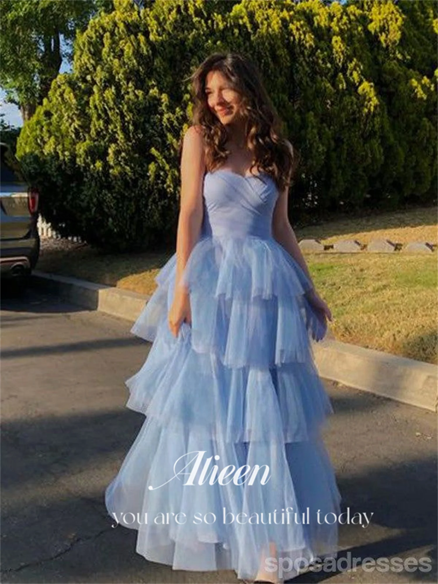 Aileen Light Blue Multi-layer Layered Sweetheart Formal Occasion Dresses for Special Occasions Evening Gown Wedding Party Dress