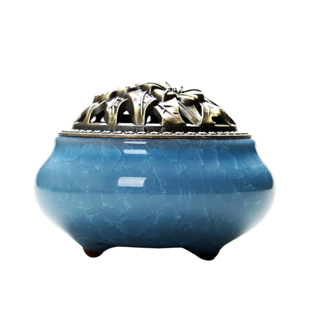 

Ceramic Incense Burner Sky Blue 10 X 74 X 72Cm Traditional 3-Leg Design Alloy Holder for Incense Stick Cone Coil Ash