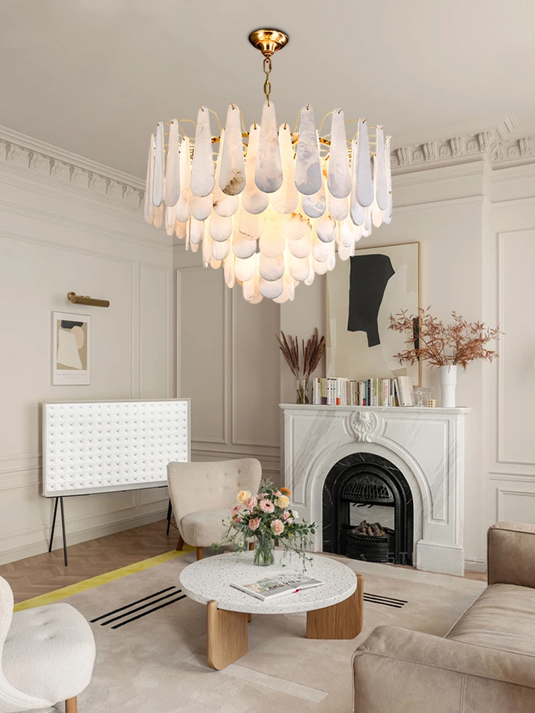 

Snowwhite Marble Series Dimmable LED 2025 Chandelier Lighting Alabaster Lustre Suspension Luminaire Lampen For Living Room