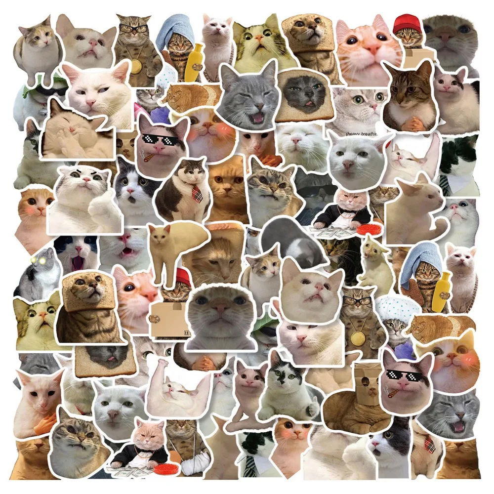 50pcs Funny Cat Animals Stickers Bag Waterproof Vinyl Decals DIY Laptops Water Bottles Phones Decorative Stickers Perfect Gifts