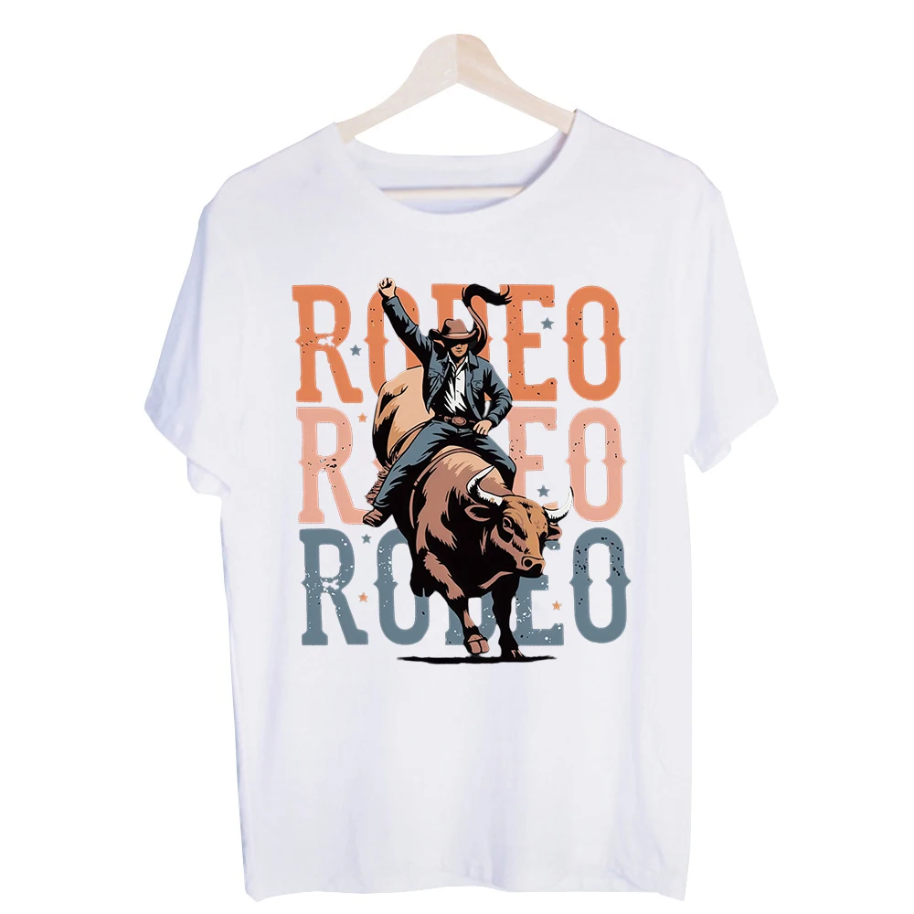 Men's Rodeo Bull Rider Graphic Tee, Western Style Short Sleeve Crew Neck T-Shirt for Casual Wear and Country Events