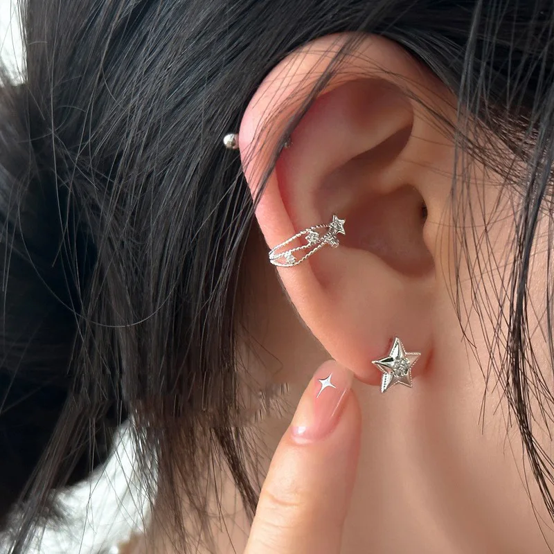 Korean Crystal Clip Earrings For Women Zircon Star Without Hole Jewelry Fake Earrings Single Ear Bone Clip Earings Ear Cuffs