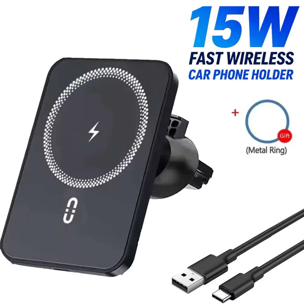 Magnetyczny uchwyt samochodowy do kratki wentylacyjnej z obrotem 360° i bezprzewodową ładowarką do telefonów Magsafe iPhone 17~12 Samsung Xiaomi