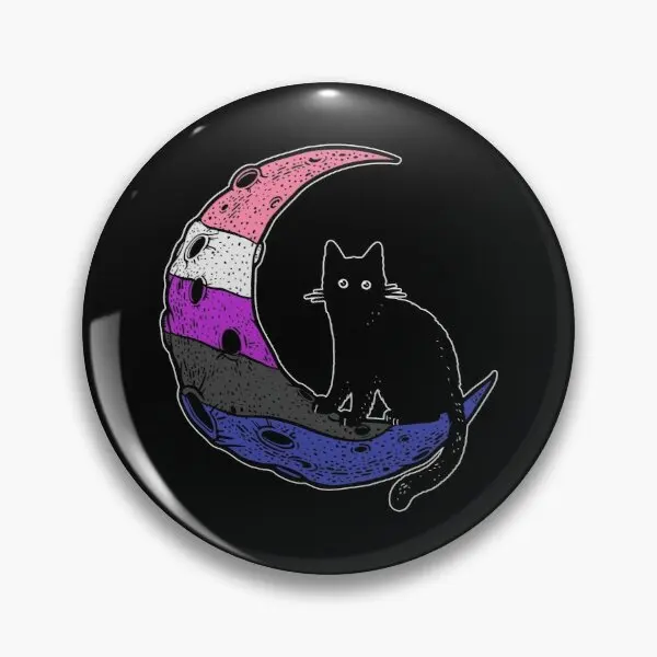 Genderfluid Cat Moon  Customizable Soft Button Pin Cartoon Lapel Pin Clothes Women Cute Jewelry Hat Creative Funny Lover Brooch