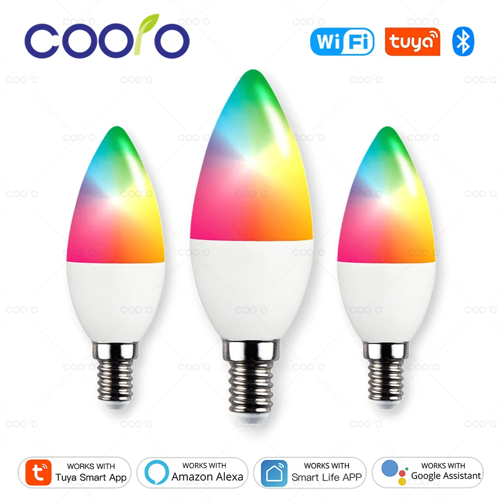 Tuya akıllı yaşam E14 WiFi Bluetooth akıllı şamdan ampuller 5W RGB + CW LED lamba 220V dim kristal lambalar Alexa Google ile çalışır