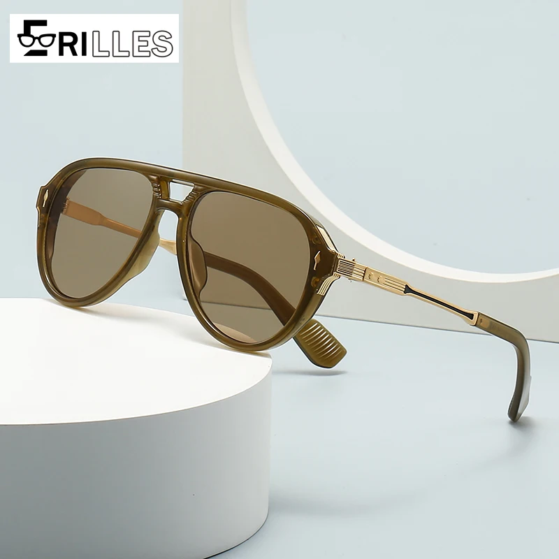 Retro-Flieger-Sonnenbrille mit Doppelbrücke, polarisierte UV400-Gläser, Vollformat-Pilotenstil zum Autofahren, Outdoor-Modeaccessoire