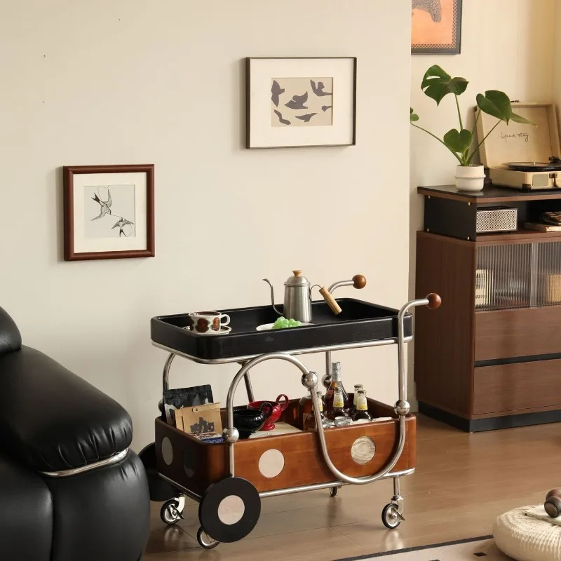 Solid wood mobile trolley living room sofa side coffee table bedside table storage rack