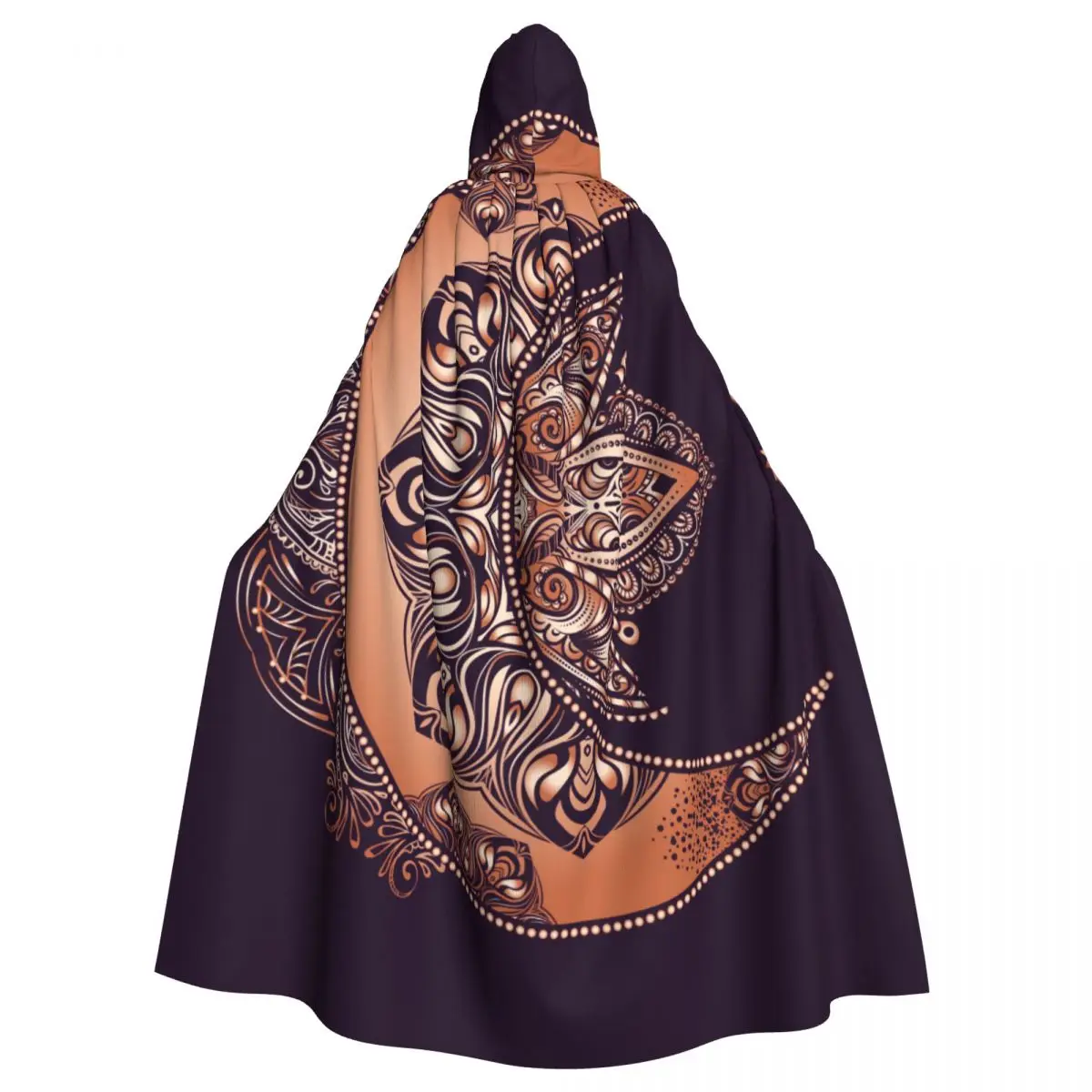 Unisex Witch Party Reversible Hooded Adult Vampires Cape Cloak Boho Chic Golden Crescent Moon And Sun Mandala Astrology Alchemy