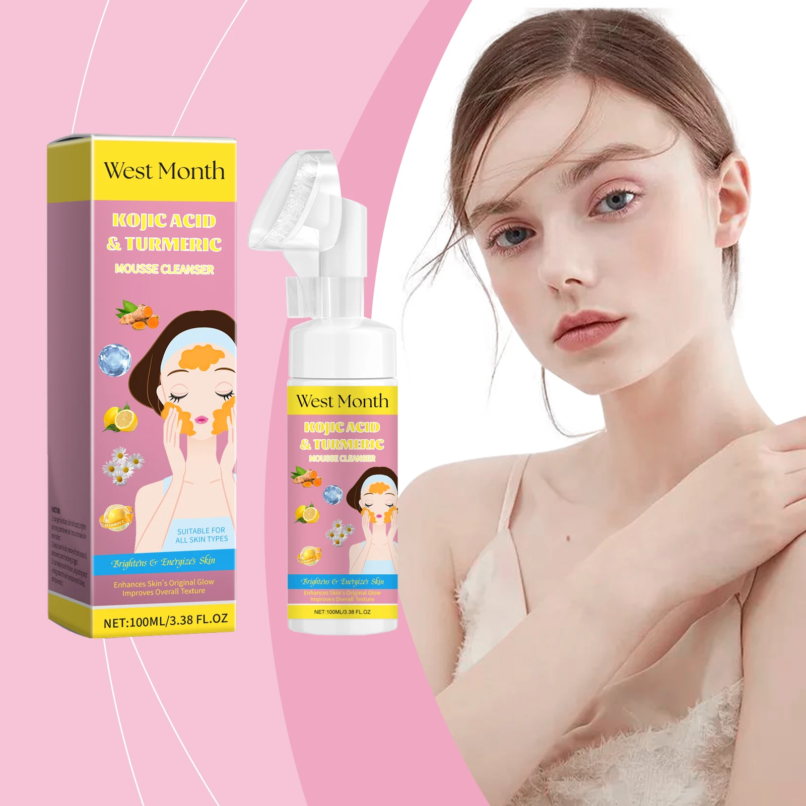 Kojic Acid Turmeric Mousse Cleanser Cleansing Facial Softening Skin Gently Nourishing Foam Facial Cleanser Face Washing